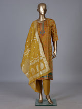Mustard yellow silk kurti set with zari and cutdana detailing