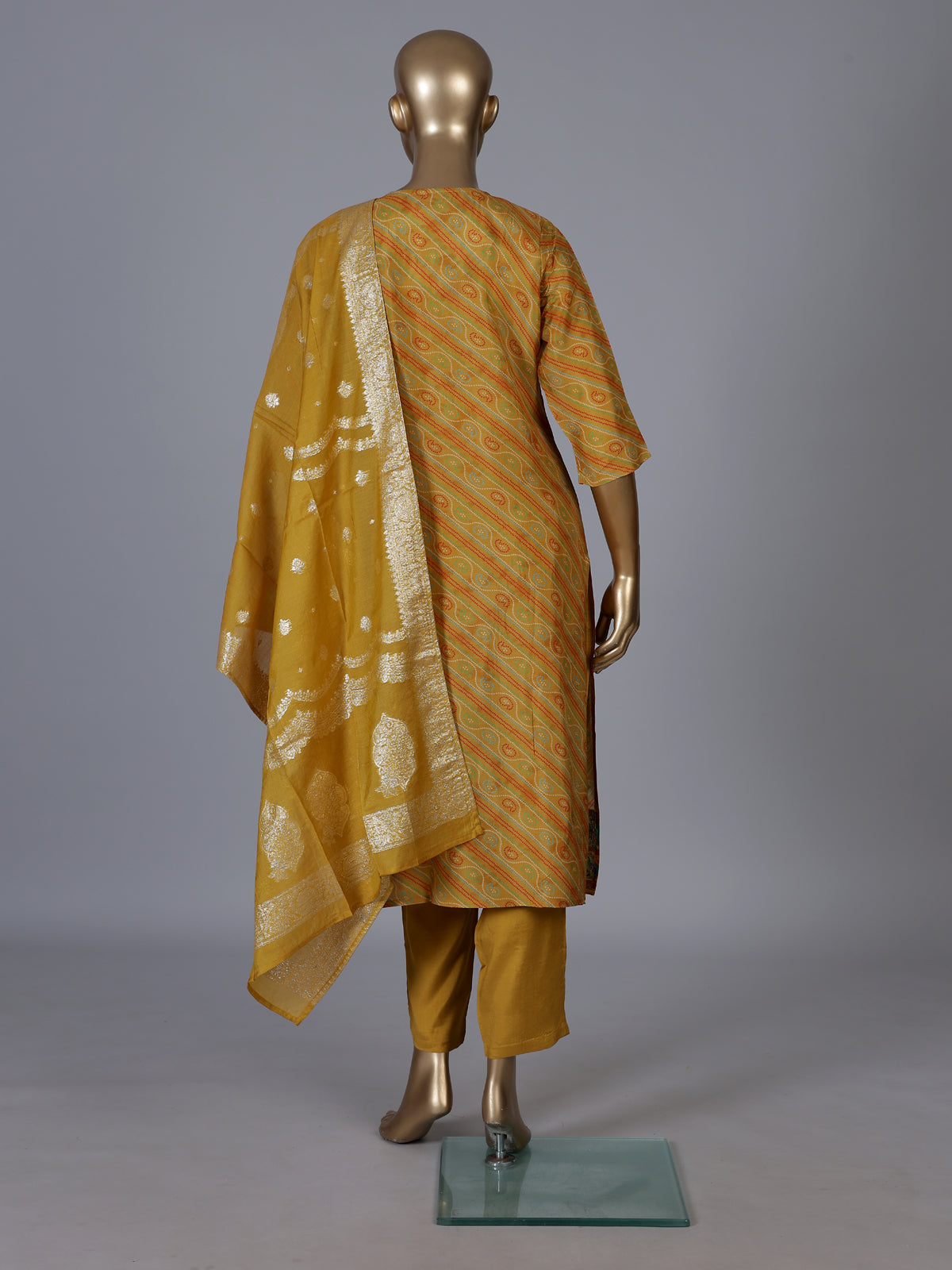 Mustard yellow silk kurti set with zari and cutdana detailing