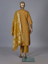 Mustard yellow silk kurti set with zari and cutdana detailing