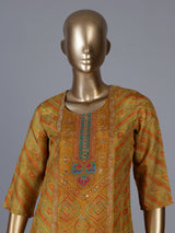 Mustard yellow silk kurti set with zari and cutdana detailing