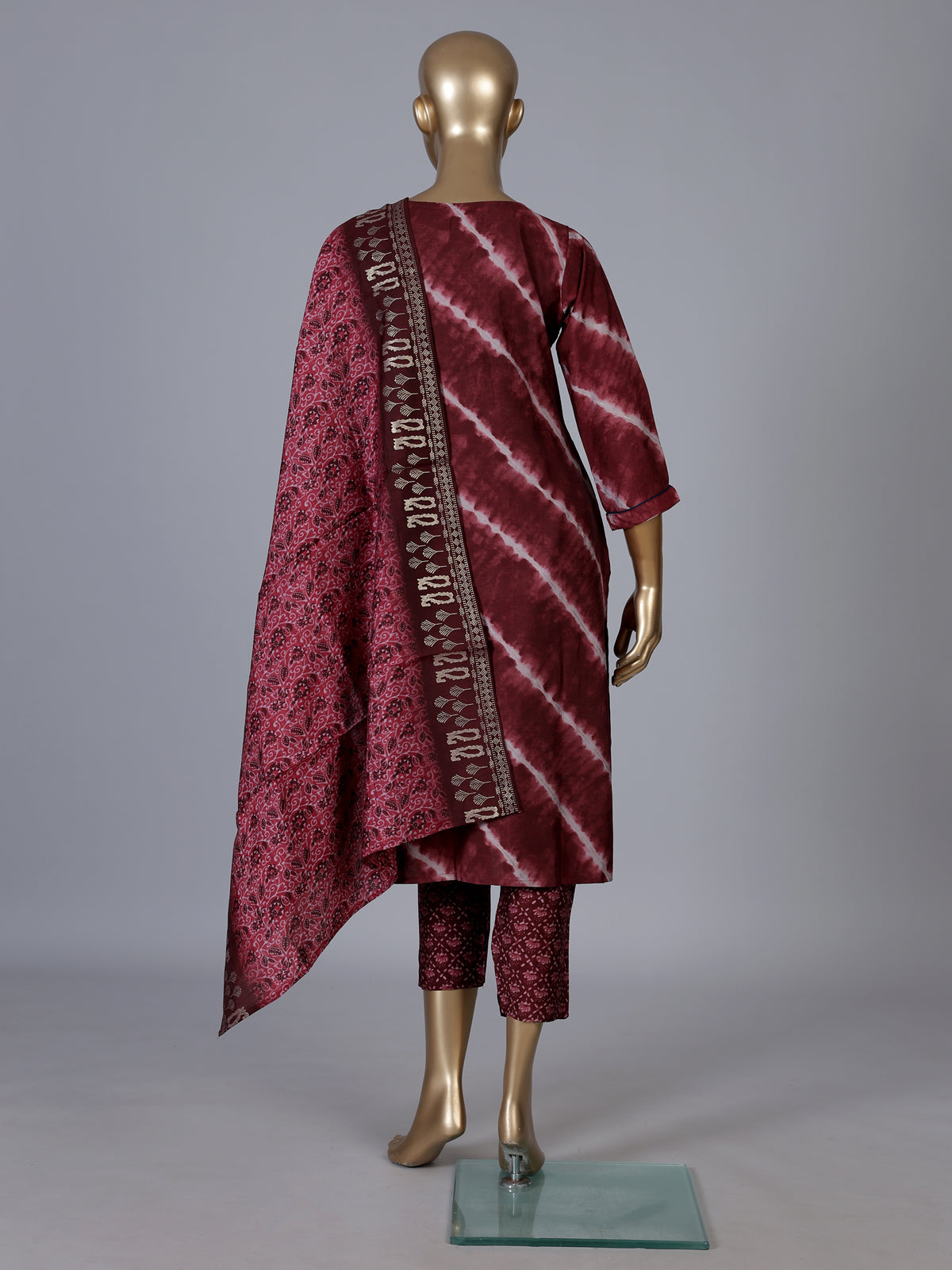 Dark brown cotton silk kurti set with thread and mirror work