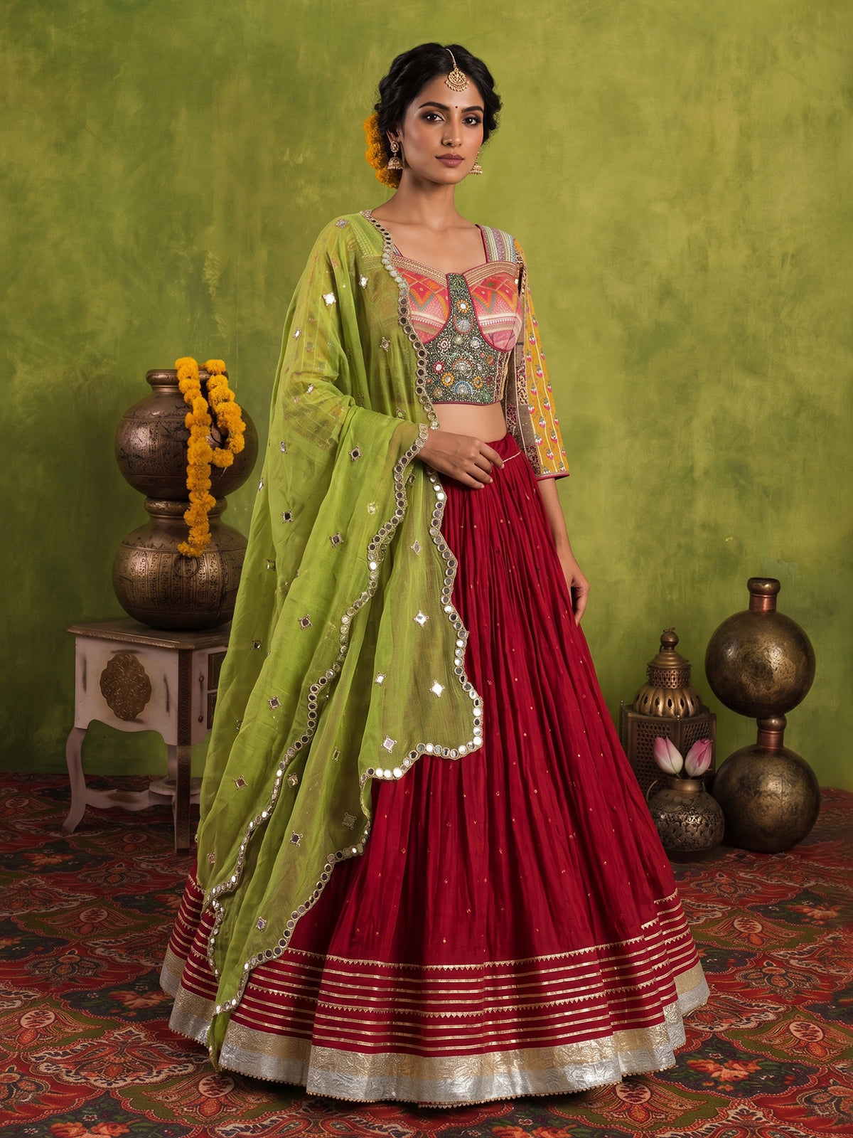 Maroon cotton silk navratri lehenga choli