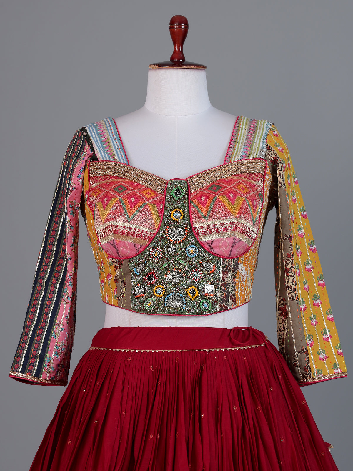 Maroon cotton silk navratri lehenga choli