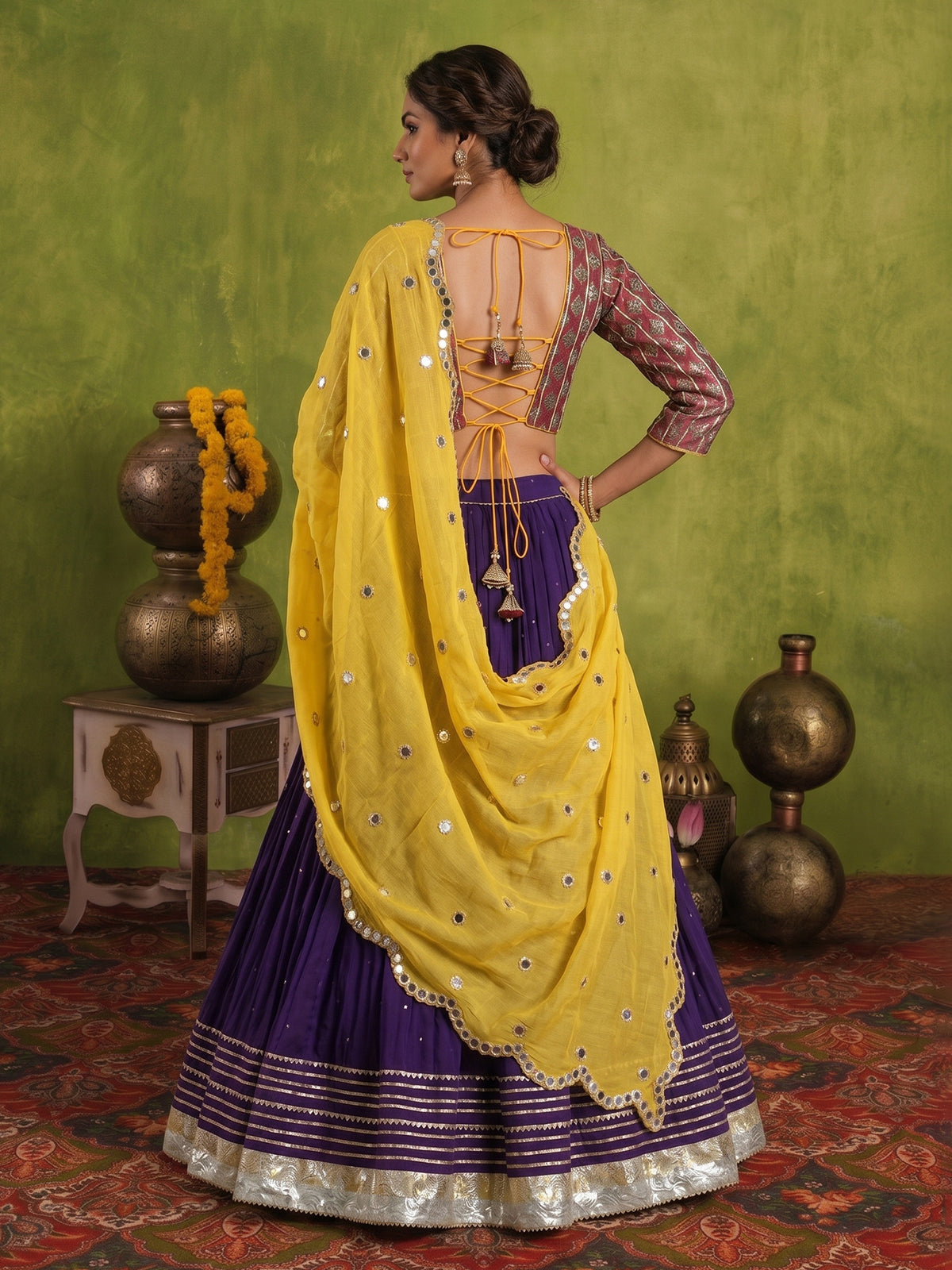 Purple cotton silk festive lehenga choli