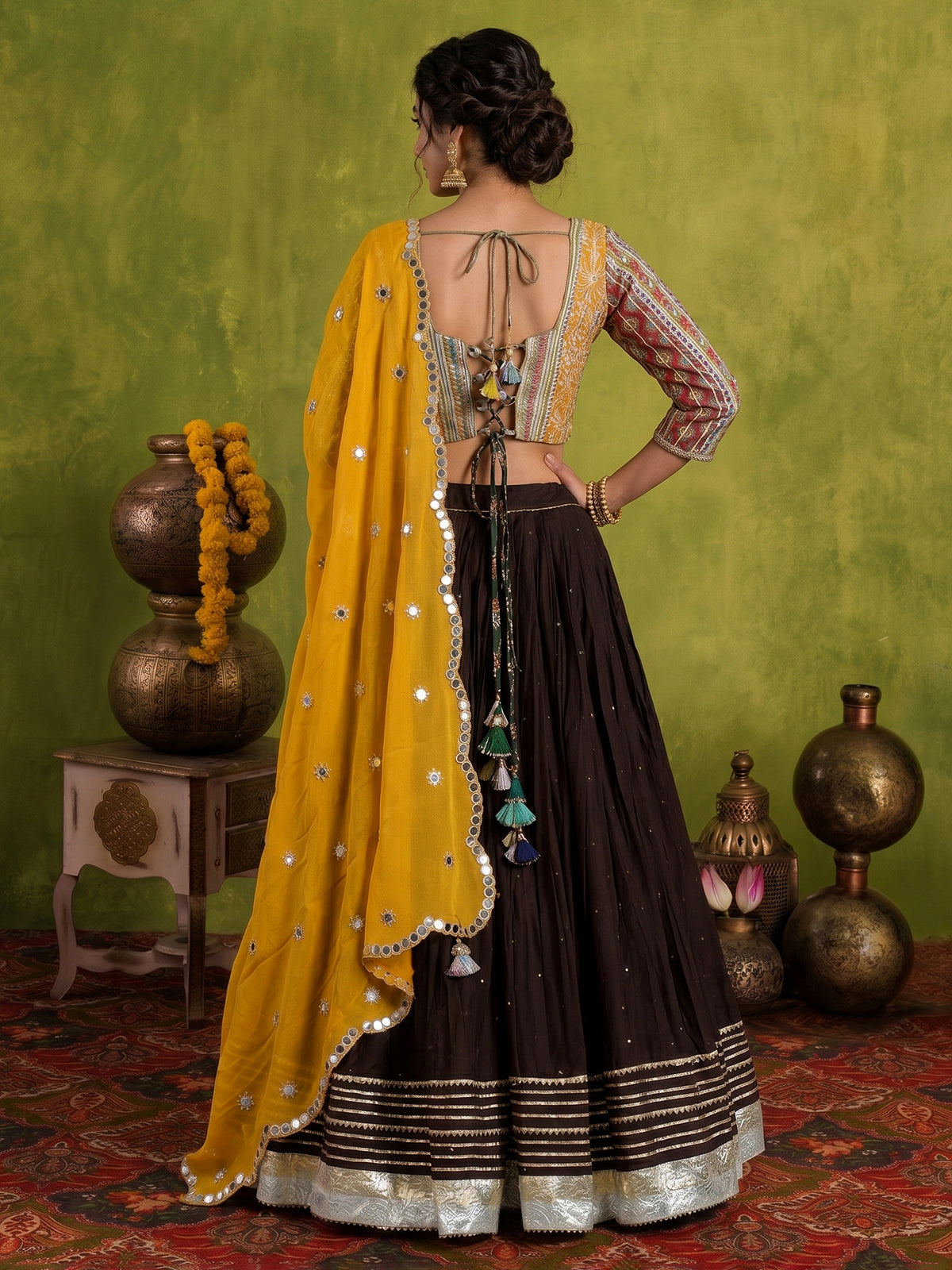Brown cotton silk reception lehenga choli
