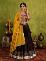 Brown cotton silk reception lehenga choli