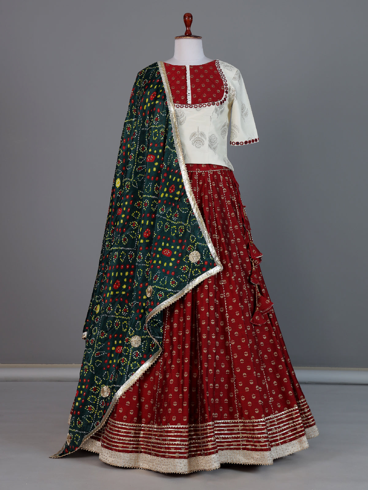 Cream maroon traditional festive lehenga choli