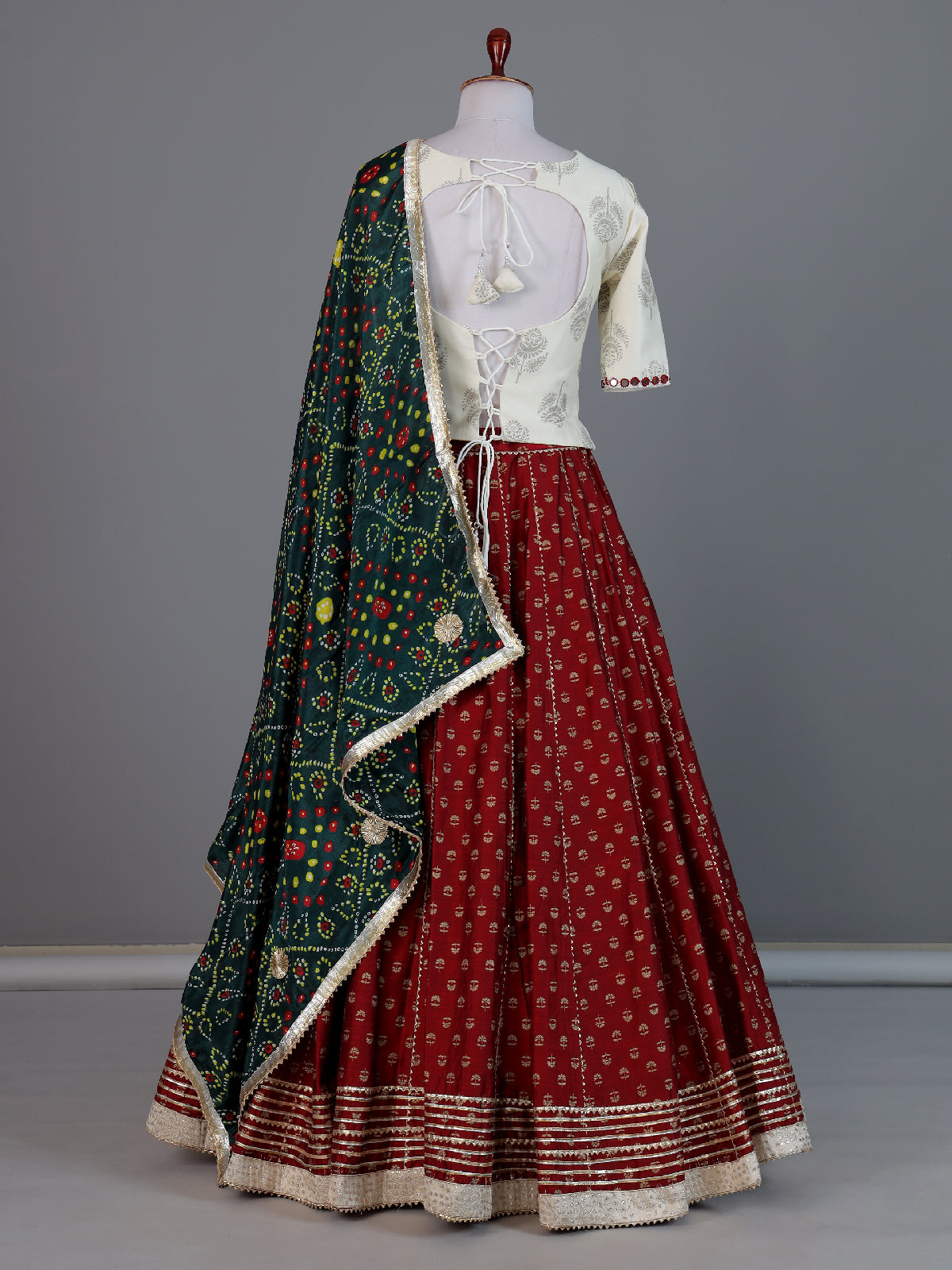 Cream maroon traditional festive lehenga choli