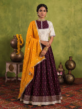 Cream wine cotton festive lehenga choli