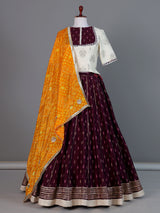 Cream wine cotton festive lehenga choli