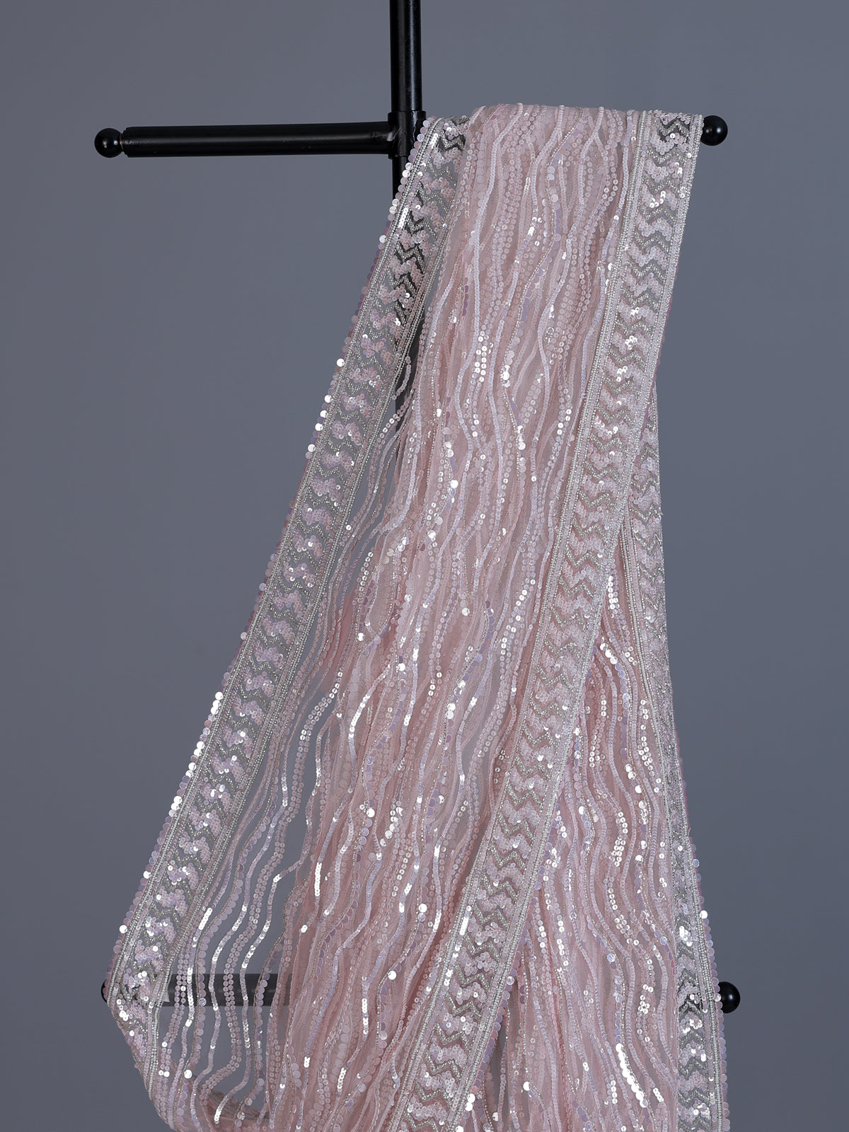 Baby pink party wear net saree with beads and cutdana work