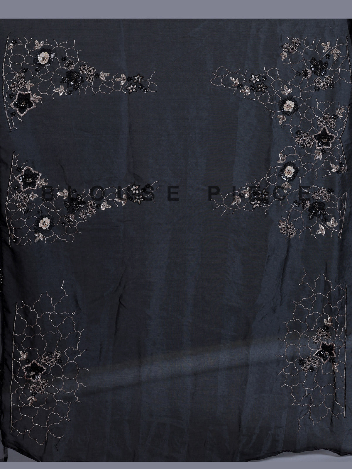 Black net saree with sequin and cutdana work