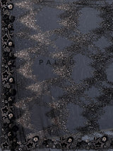 Black net saree with sequin and cutdana work