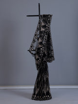 Black net saree with sequin and cutdana work