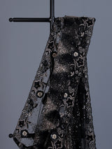 Black net saree with sequin and cutdana work