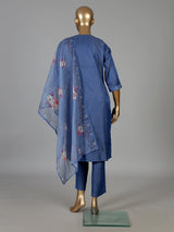 Indigo blue cotton kurti set with sequins detailed placket