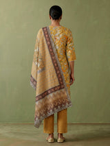 Mustard yellow floral printed cotton blend kurti set