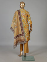 Mustard yellow floral printed cotton blend kurti set