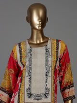 Cream cotton silk digital print kurti set with embellished neckline