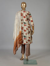 Beige cotton silk printed festive kurti set with ombre dupatta
