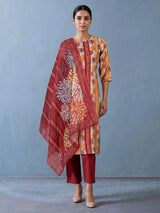 Peach muslin silk blend striped kurti set