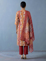 Peach muslin silk blend striped kurti set
