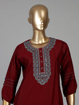 Maroon cotton embroidered festive kurti set