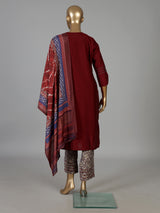 Maroon cotton embroidered festive kurti set