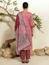 Pink cotton ethnic printed kurti set with tassel accents
