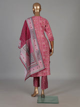 Pink cotton ethnic printed kurti set with tassel accents