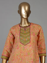 Peach silk floral printed festive kurti set