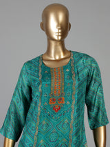 Rama green silk bandhani print festive kurti set