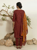 Maroon cotton festive kurti set with ombre dupatta
