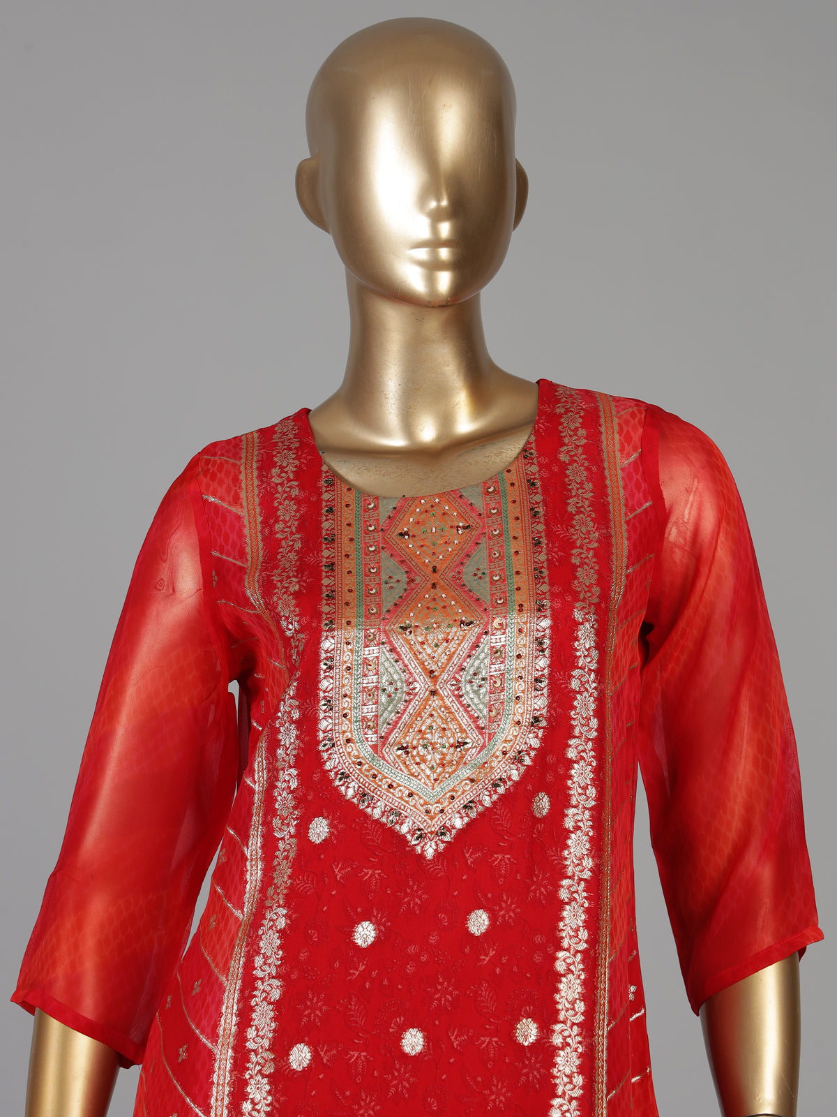Crimson red silk blend festive kurti set with heavy embellishments