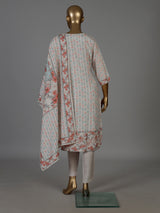Cream geometric printed cotton kurti set with embellished yoke
