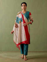 Multicolor silk blend festive kurti set with wave print