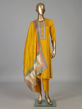 Mustard yellow silk festive kurti set with embellished yoke