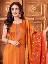 Orange silk festive salwar suit with zari work