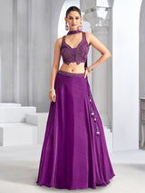 Purple wedding wear crepe silk lehenga choli