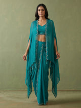 Teal sea blue indo western dhoti suit