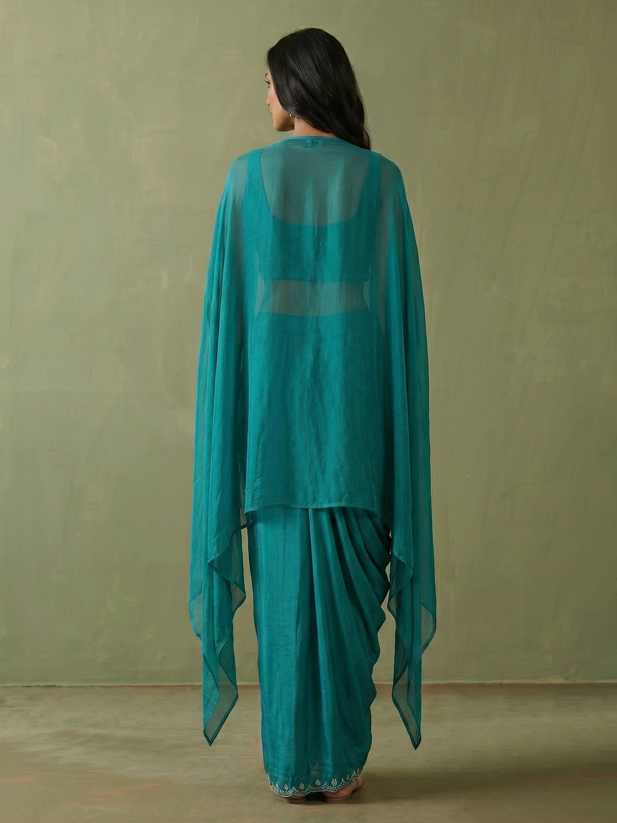 Teal sea blue indo western dhoti suit