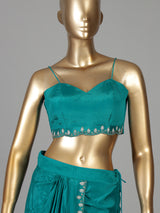 Teal sea blue indo western dhoti suit