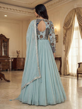 Sky blue silk floor length salwar suit