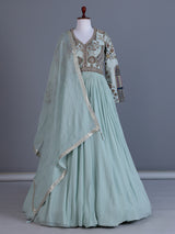 Sky blue silk floor length salwar suit
