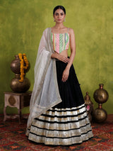 Black tissue silk navratri wear lehenga choli with sleeveless choli
