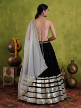 Black tissue silk navratri wear lehenga choli with sleeveless choli