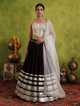 Brown navratri wear tissue silk lehenga choli with gota patti