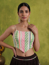 Brown navratri wear tissue silk lehenga choli with gota patti