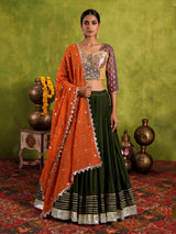 Green tissue silk navratri wear lehenga choli