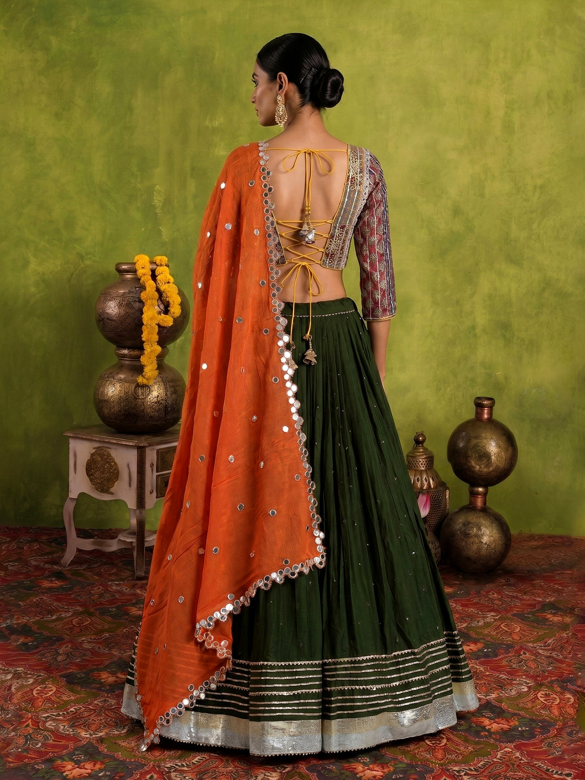 Green tissue silk navratri wear lehenga choli